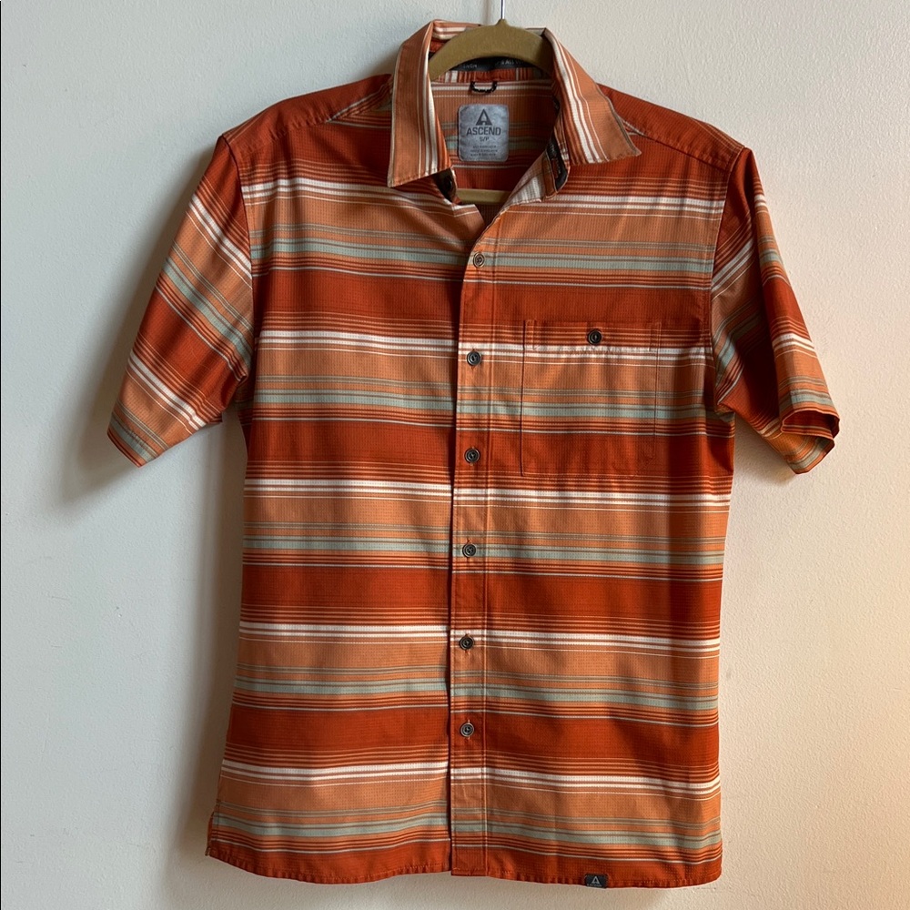 Ascend Men's Orange Striped Casual Shirt